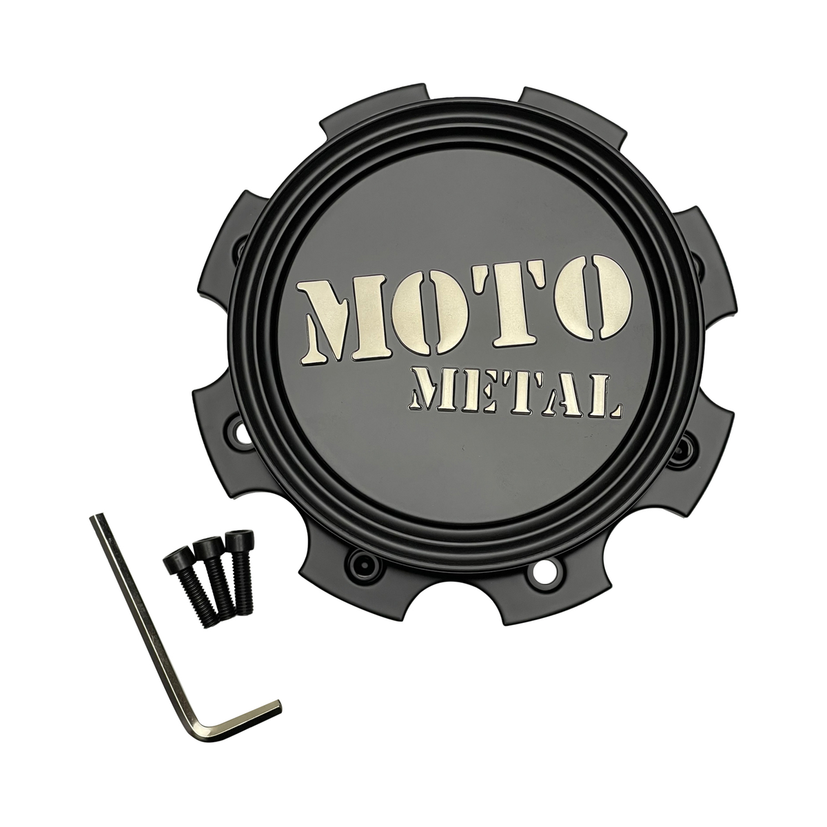 Moto Metal Satin Black/Dark Tint Logo wheel center cap, part T168L170-8-H65-S2